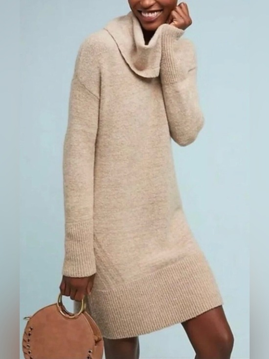 Anthropologie Sweaters - Anthropologie Beige Sonoran Cowl Turtleneck Sweater Dress